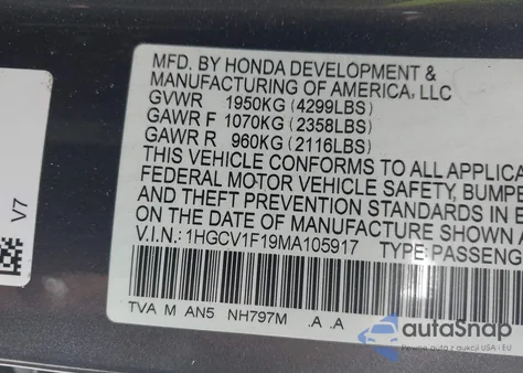 2021 Honda Accord Lx from USA, damaged, VIN 1HGCV1F19MA105917